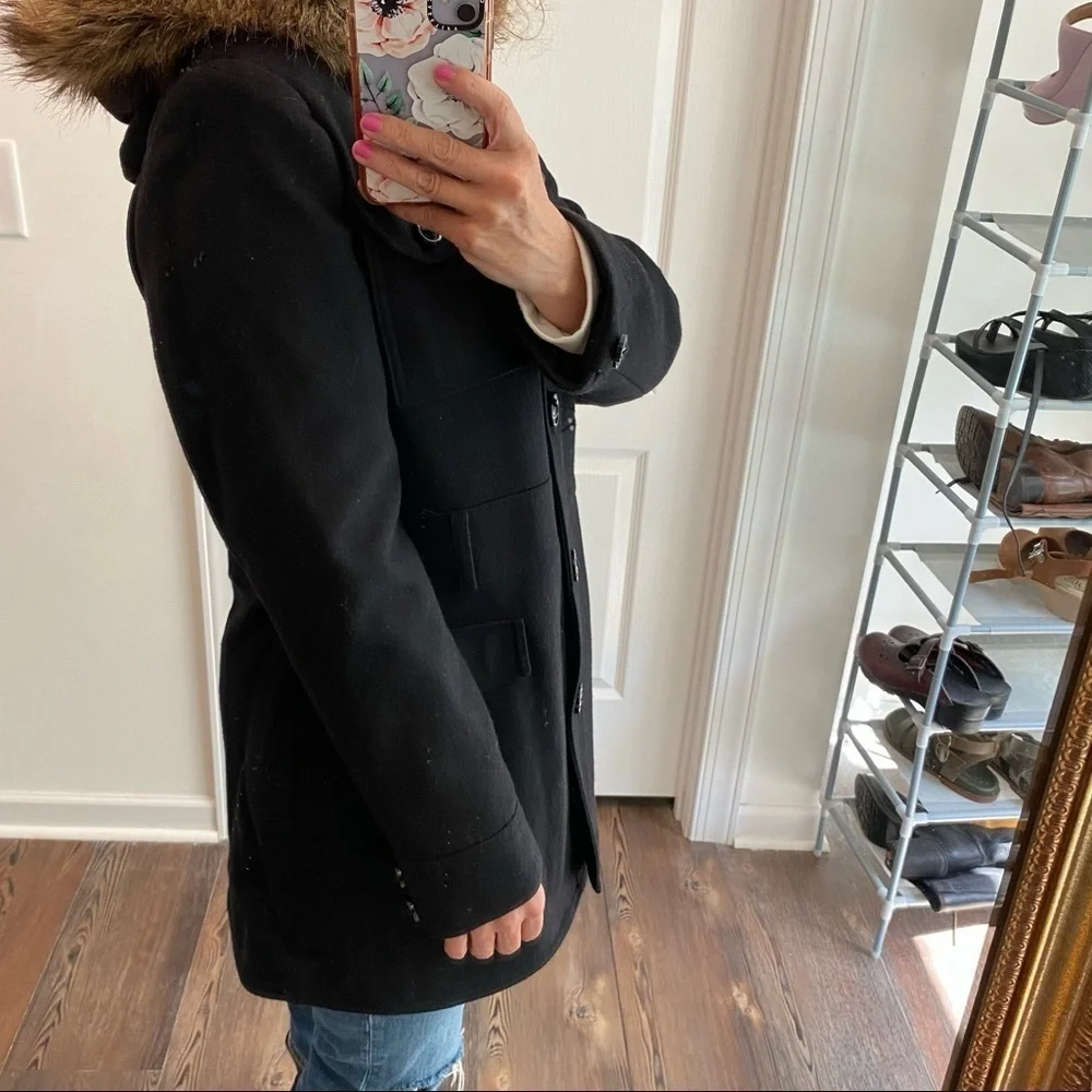 Espirit wool blend black faux fur trim hoodie size large